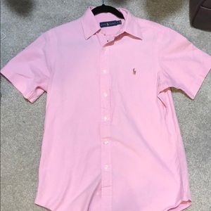 Polo Short sleeve button up pink shirt